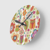 Horloge Ronde Floral et hibou de couleur (Angle)