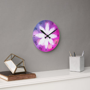 Horloge Ronde Floral moderne couleur rose Ombre