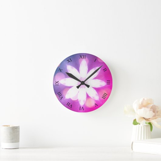 Horloge Ronde Floral moderne couleur rose Ombre (Maison)