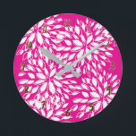 Horloge Ronde Floral moderne rose chaud brillant Personnalisé<br><div class="desc">Customisez avec n'importe quel texte.</div>