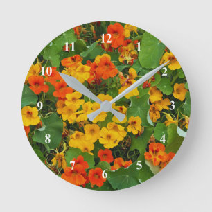 Horloge Ronde Floral Nasturtiums Jaune et Orange Photo