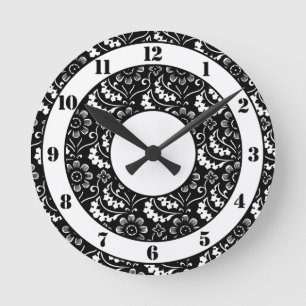 Horloge Ronde Floral noir et blanc décoratif