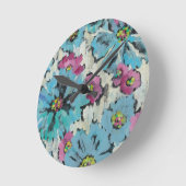Horloge Ronde Floral rose et bleu graphique (Angle)