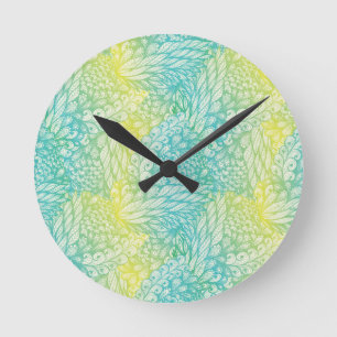 Horloge Ronde Floral Vintage Jaune Et Bleu