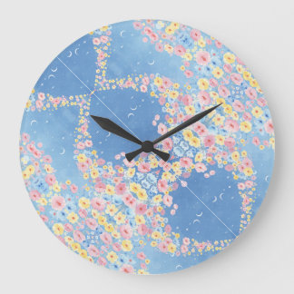 Horloge ronde florale bleue