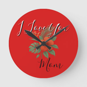 Horloge ronde florale orange - Je t'aime maman