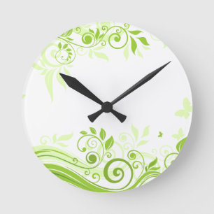 Horloge Ronde Flore en teintes de vert frais
