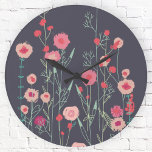 Horloge Ronde Flore foncé<br><div class="desc">Art bohème moderne. Joli boho lâche peinture florale rose sur un arrière - plan gris foncé. Art original de Nic Squirrell.</div>