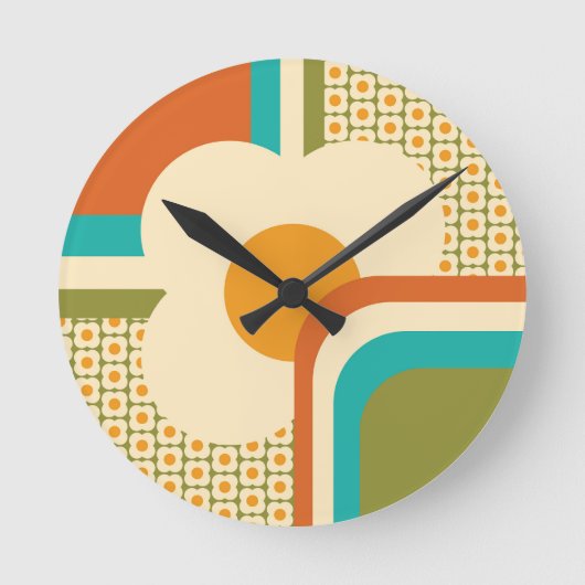 Horloge Ronde Flore géométrique les années 70 rétro (Recto)