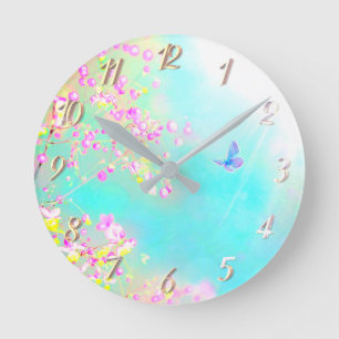 Horloge Ronde Flowers and butterfly floral