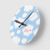 Horloge Ronde Fluffy Clouds Custom Nom Personalized (Angle)