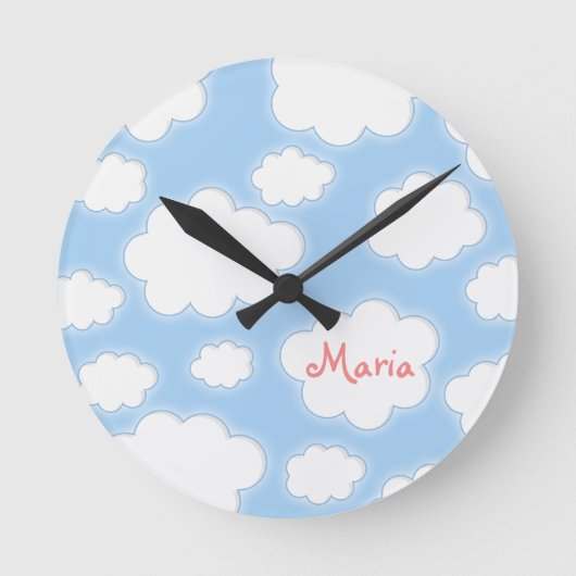 Horloge Ronde Fluffy Clouds Custom Nom Personalized (Recto)