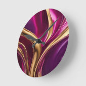 Horloge Ronde Flux Abstrait - Fuchsia violet et or- (Angle)