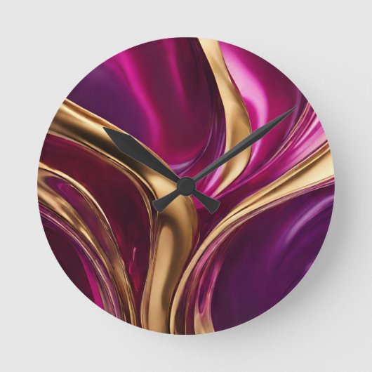 Horloge Ronde Flux Abstrait - Fuchsia violet et or- (Recto)
