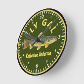 Horloge Ronde Fly Fishing Brown Trout FLY GAL Custom (Angle)