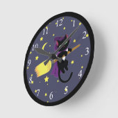 Horloge Ronde Flying Witch Cat (Angle)