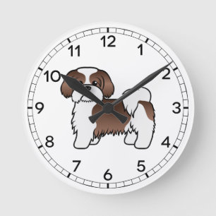 Horloge Ronde Foie Et Chien Chiite Blanc Tzu Cute Cartoon Chien