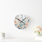 Horloge Ronde Foliage Green Blue Orange Leaves (Maison)