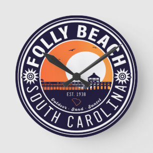 Horloge Ronde Folly Beach SC Souvenirs Retro Sunset Pier 60s