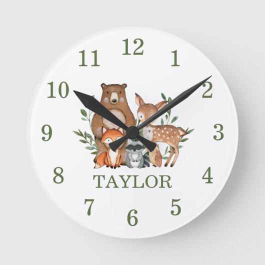 Horloge Ronde Forêt Bois Animaux Ours Renard Cheval Chien (Recto)