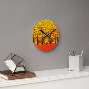 Horloge Ronde Forêt d'automne dorée