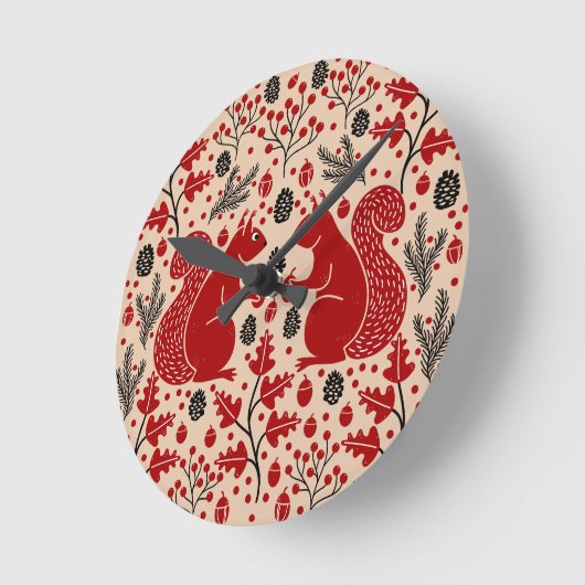 Horloge Ronde Forêt d'écureuils (Angle)