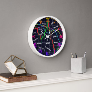 Horloge ronde Forex, Argent, Euro, Dollar