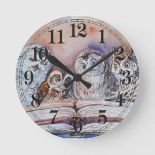Horloge Ronde Four reading owls