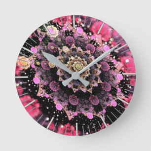 Horloge Ronde Fractale d'éclatement cosmique rose
