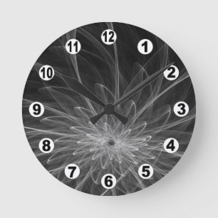 Horloge Ronde Fractales florales & lumières d'imaginaire / BW mo