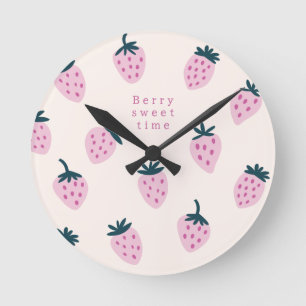 Horloge Ronde Fraises rose