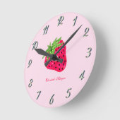 Horloge Ronde Fraises roses pailletées cool (Angle)
