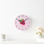 Horloge Ronde Fraises roses pailletées cool (Maison)