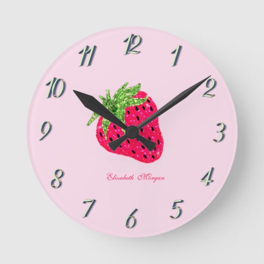 Horloge Ronde Fraises roses pailletées cool (Recto)