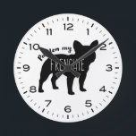 Horloge Ronde French Bulldog Pardon My Frenchie<br><div class="desc">Une horloge murale cool pour la maison ou le bureau. Silhouette de Bulldog Français Noir. "Pardonnez Mon Français." Fait un cadeau original pour les amoureux français de Bulldog. Découvrez le Doodle World de Jenn pour encore plus de nouveautés,  horloges et décoration à thème pour chiens.</div>