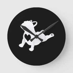 Horloge Ronde French Bulldog Yoga Pose Amour Coeur Cadeau