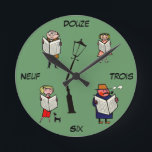 Horloge Ronde French Clock Vintage Reading Lampost<br><div class="desc">This handy wall clock features vintage French cartoon figures and numbers,  and would be perfect for the tiny francophile in your life who's looking to learn some new digits!</div>