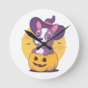 Horloge Ronde Frenchie Halloween