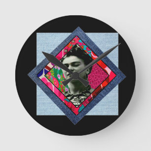 Horloge Ronde Frida Kahlo Retro Pink Denim
