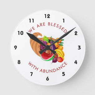 Horloge Ronde Fruits Légumes Cornucopia Citation Motivationnelle