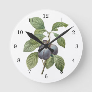 Horloge Ronde Fruits vintage, prunes violettes du jardin par Red