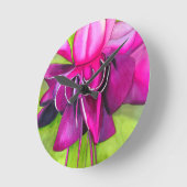 Horloge Ronde Fuchsia pop art watercolour flower (Angle)
