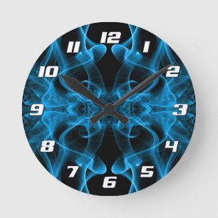Horloge Ronde Fumée bleue minimaliste symétrique noire