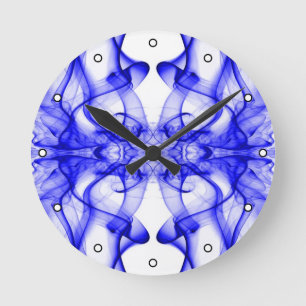 Horloge Ronde Fumée bleue symétrique minimaliste blanc