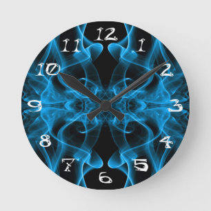 Horloge Ronde Fumée bleue symétrique minimaliste noir