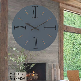 Horloge Ronde Fumée gris moderne avec chiffres romains Grande ho