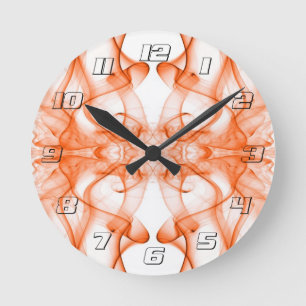 Horloge Ronde Fumée orange symétrique minimaliste blanc