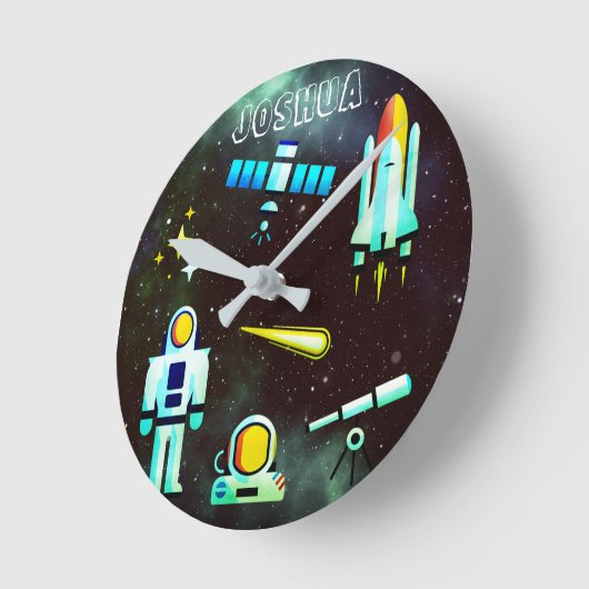 Horloge Ronde Fun Astronaute Fusée (Angle)