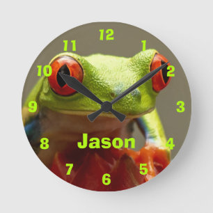 Horloge Ronde Fun Frog with Red Eyes Nom personnalisé