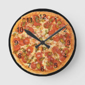 Horloge Ronde Fun Pizza Pepperoni Junk Food Cuisine (Recto)